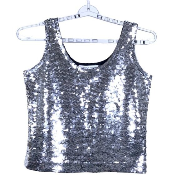 Eleanor P Brenner Sequin Tank Sparkling Scoop Neck Top Sleeveless Women Silver M - Picture 15 of 15